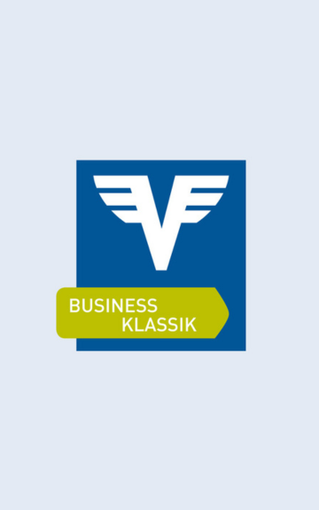   Das Business Konto Logo mit grüner Klassik Aufschrift in Dunkelblau.
