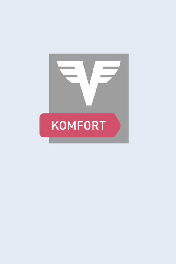 Logo des Komfort Kontos in Grau und Rot.